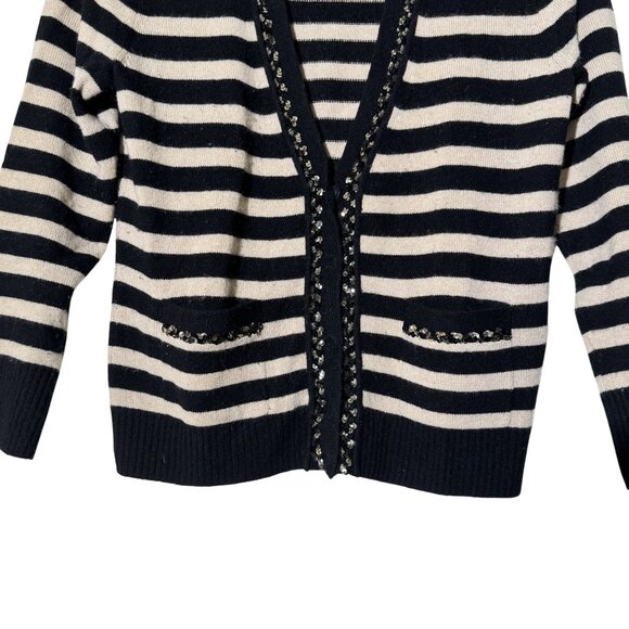 J. Crew Gustoso Classic Black & White Cardigan 100% Cashmere Striped Sweater S - Picture 3 of 8